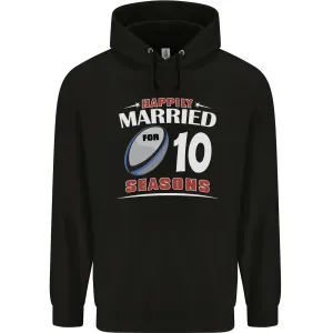 10 Year Wedding Anniversary 10th Rugby Mens 80% Cotton Hoodie