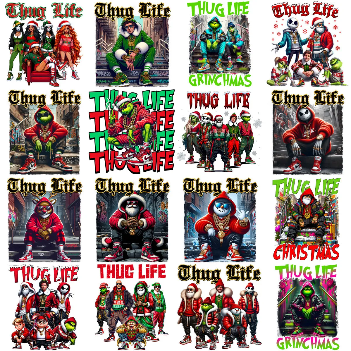 20 Christmas Thug Life Designs Bundle PNG