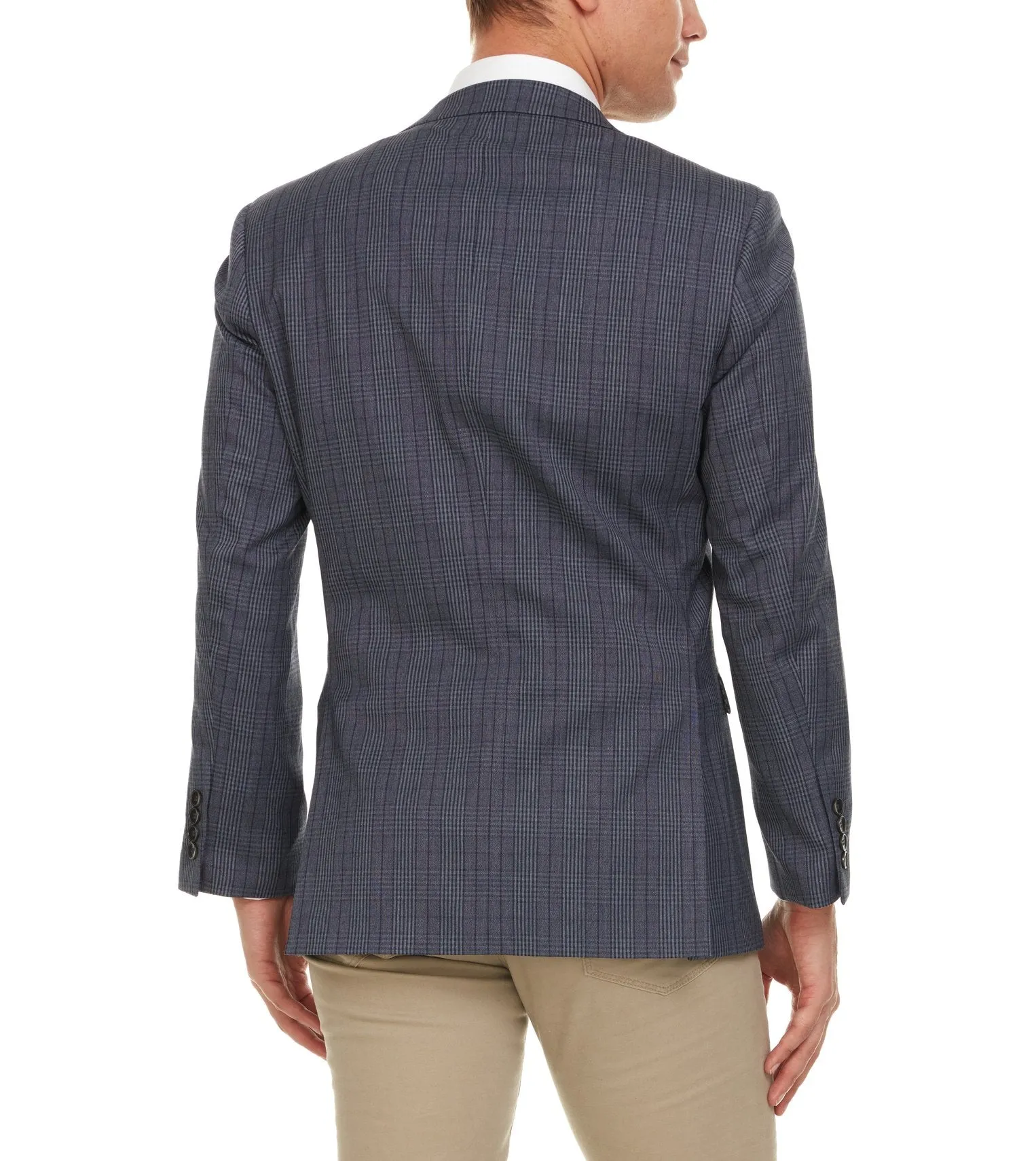 Adam Baker Mens Ultra Slim fit Notch Lapel Plaid Sport Coat/Blazer- Grey Blue Plaid