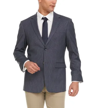 Adam Baker Mens Ultra Slim fit Notch Lapel Plaid Sport Coat/Blazer- Grey Blue Plaid