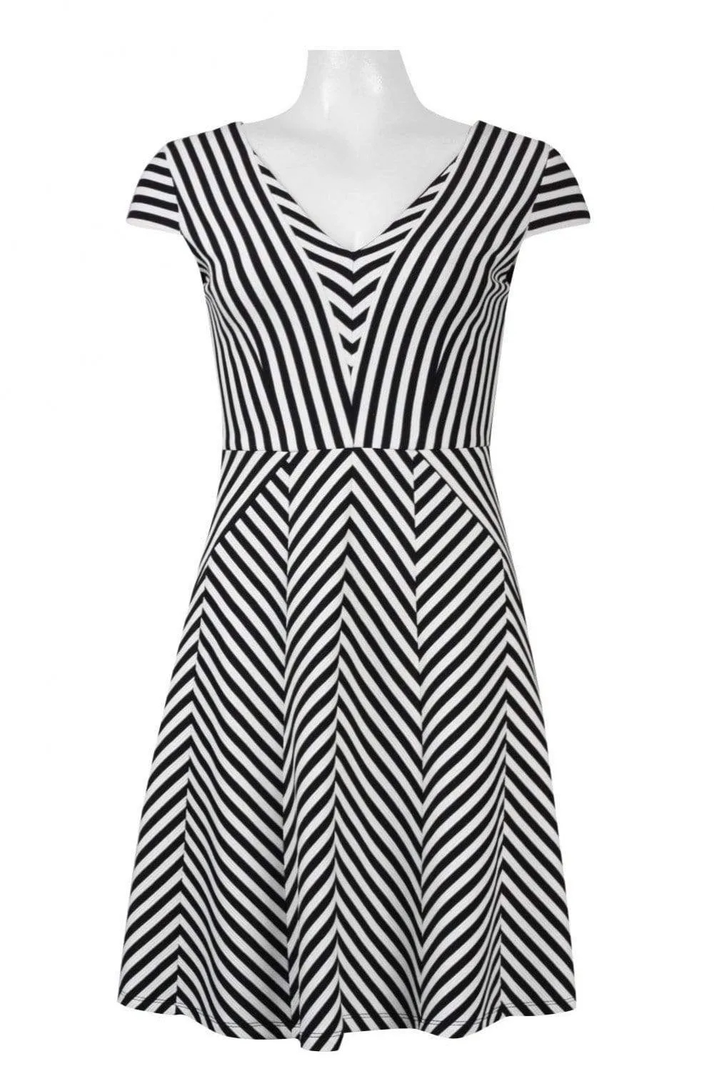 Adrianna Papell - AP1D100624 Striped V-Neck A-Line Short Dress