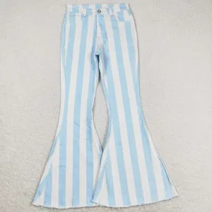 Adult Women Jeans Pants Blue Stripes Denim Bell Pants P0458