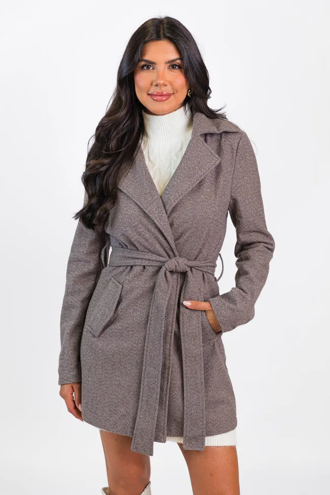 All To Give Brown Herringbone Wool Blend Coat SALE