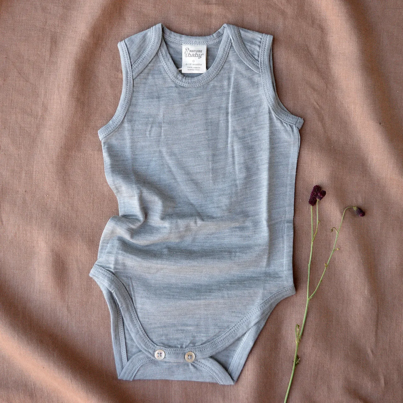 Baby Bodysuit Sleeveless - 100% Merino - Light Grey (0-12m)