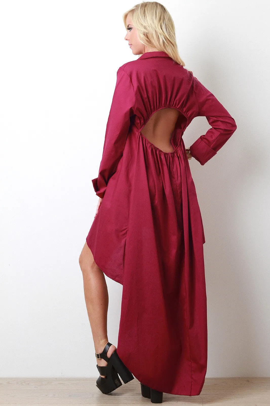 Back Cutout V-Neck Long Sleeves High Low Dress