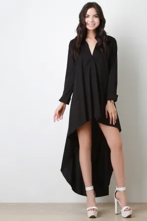 Back Cutout V-Neck Long Sleeves High Low Dress