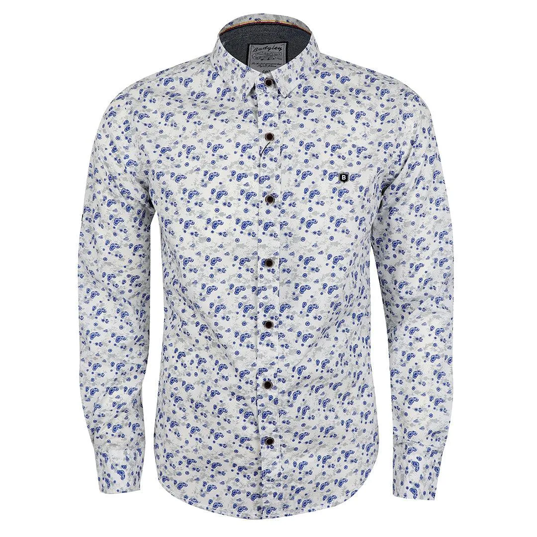 Badgley Finest Quality Floral Print LongSleeve White Shirt