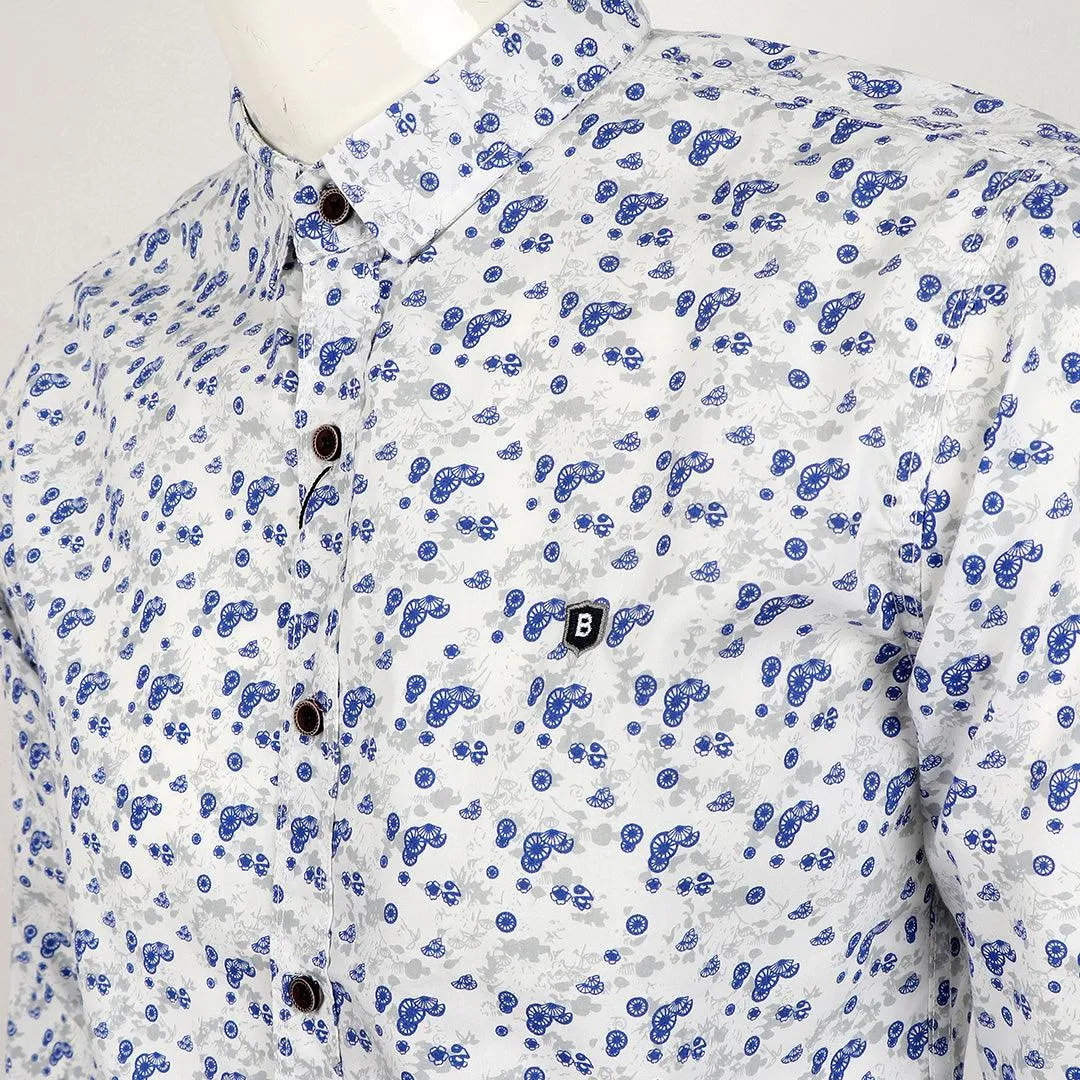 Badgley Finest Quality Floral Print LongSleeve White Shirt