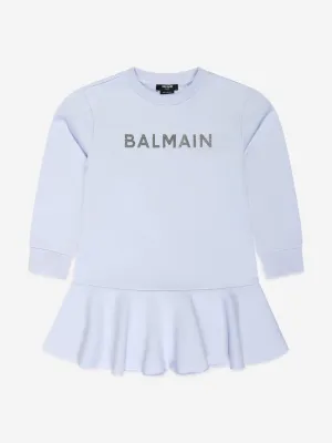 Balmain Girls Logo Jersey Dress in Grey