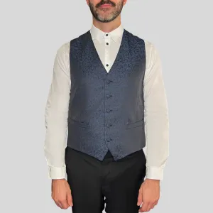 Baroque Pattern Modern Fit Ceremony Vest - Navy