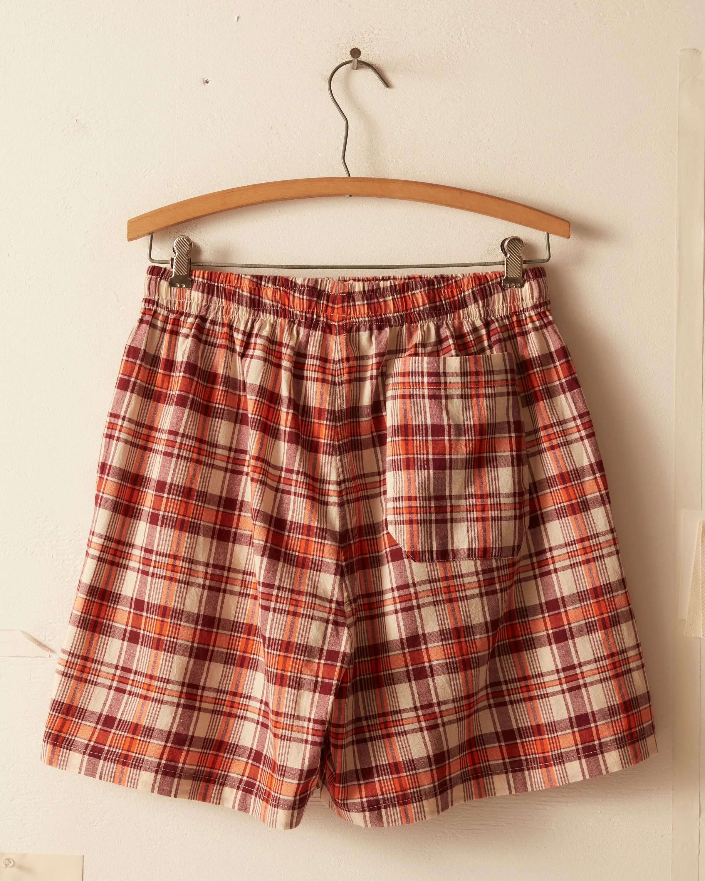 Beaded Floral Madras Shorts - Red