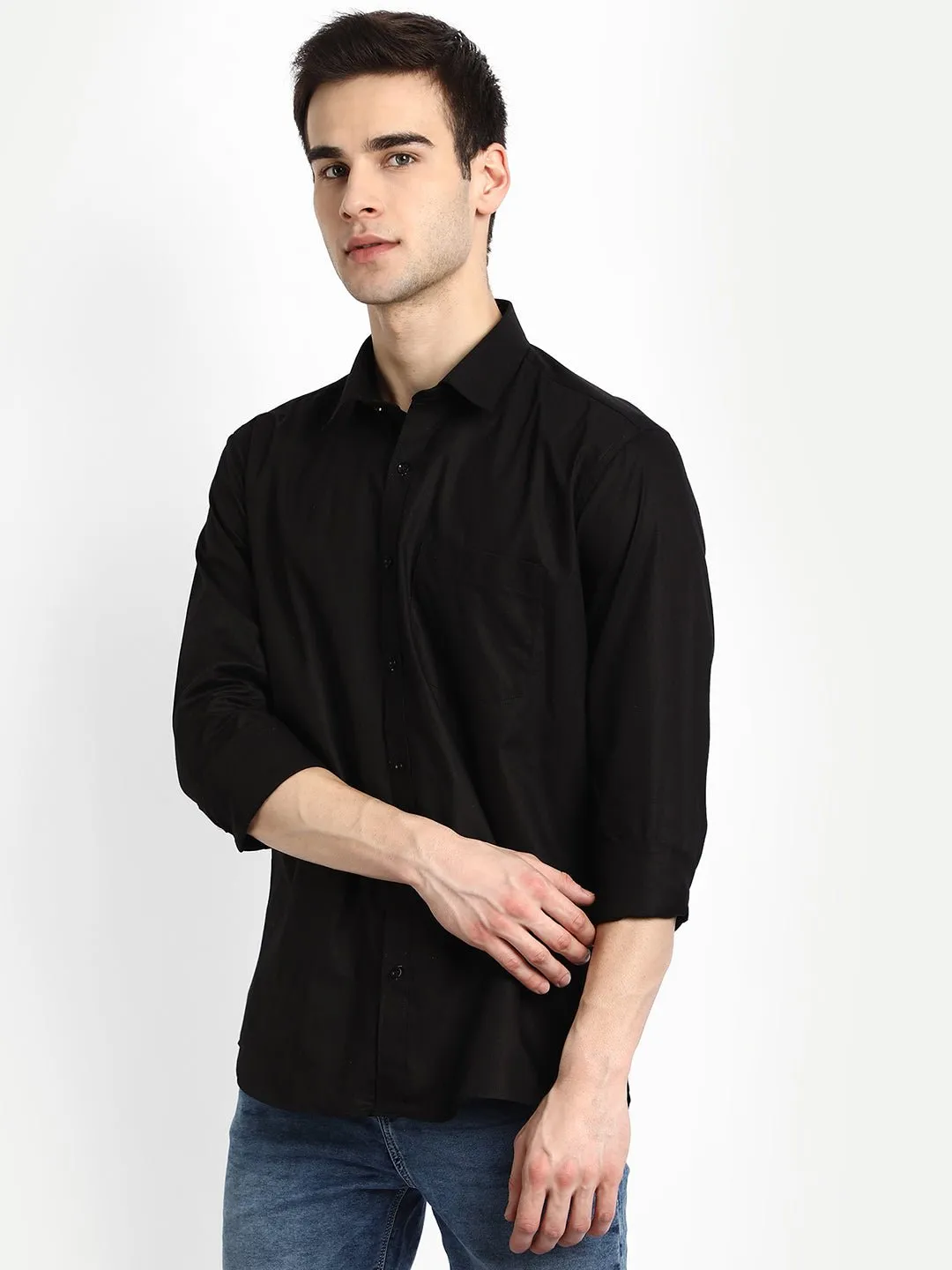 Black Color Satin Mercerised Cotton Shirts For Men