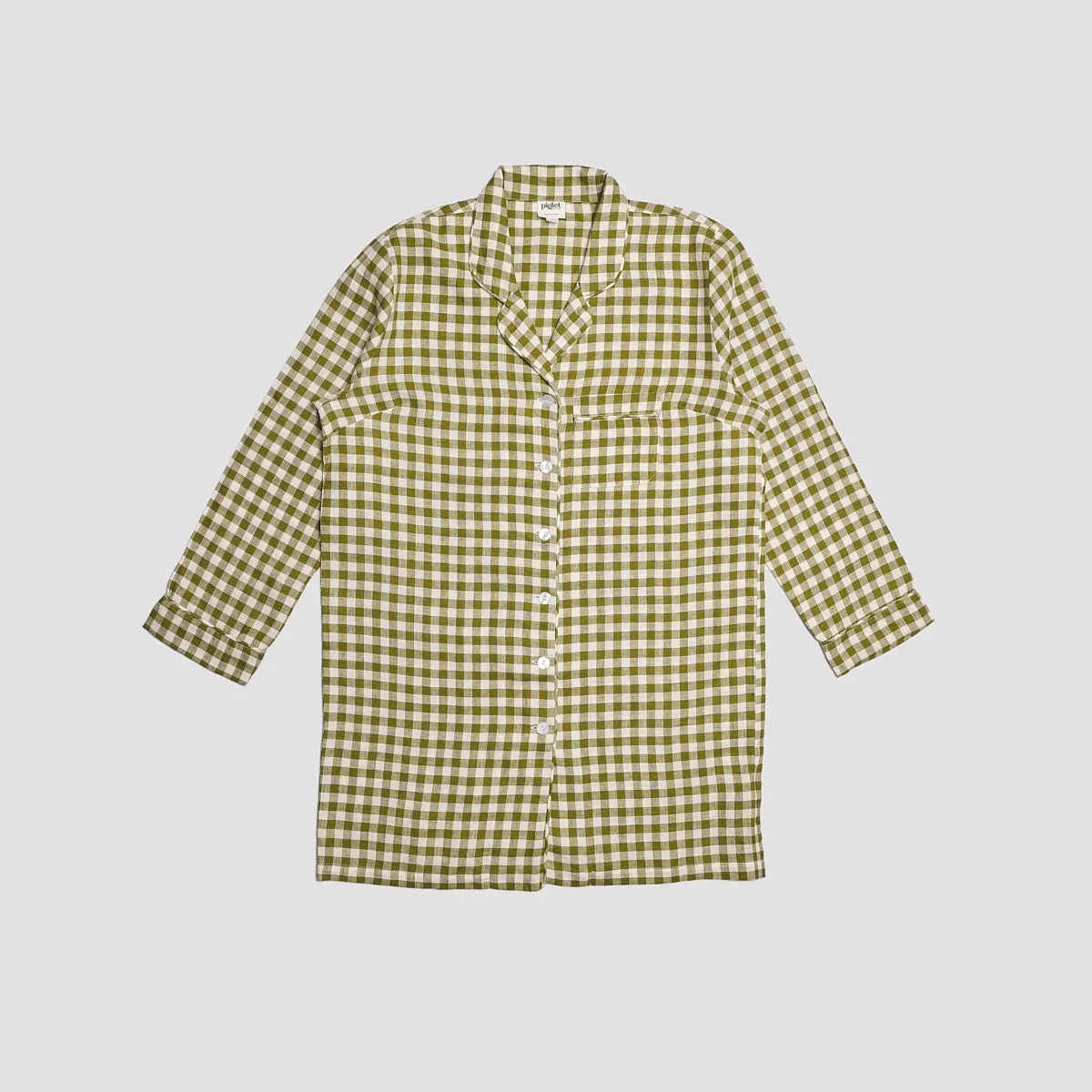 Botanical Green Gingham Linen Night Shirt