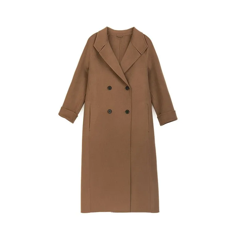 Camel Double Breasted Wool Coats with Belt