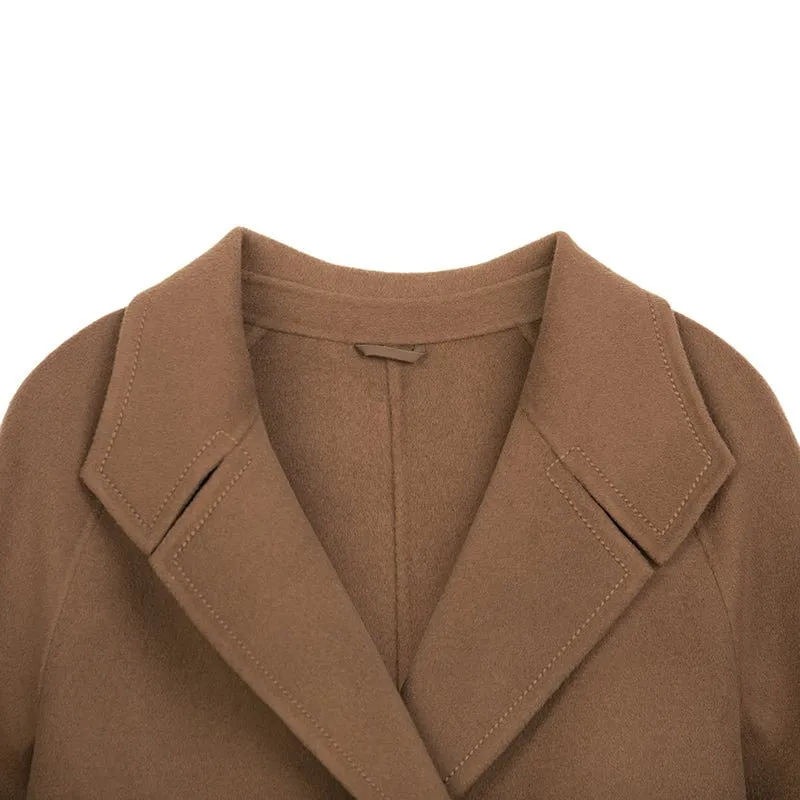 Camel Double Breasted Wool Coats with Belt