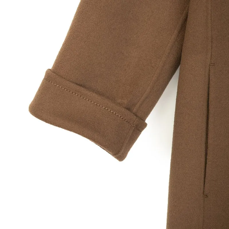 Camel Double Breasted Wool Coats with Belt