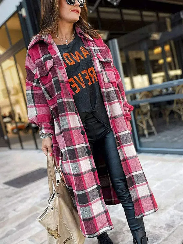 Chic Colorful Plaid Tweed Trench Coat