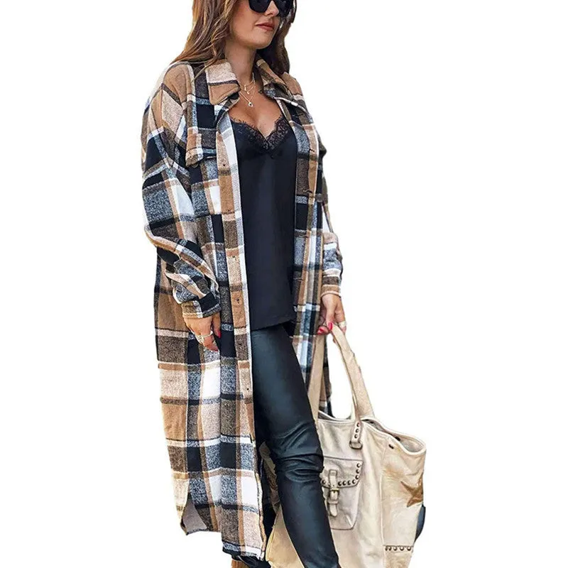 Chic Colorful Plaid Tweed Trench Coat