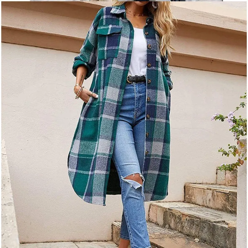 Chic Colorful Plaid Tweed Trench Coat