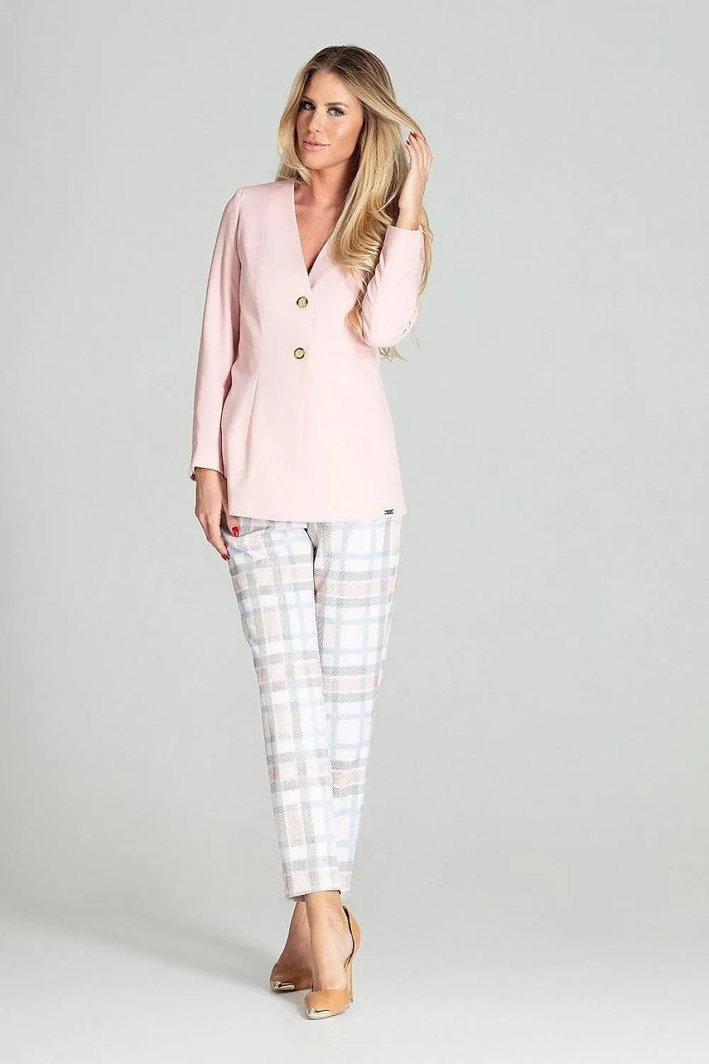 Chic Plaid Spring Jacket with Innovative Cheese Neckline