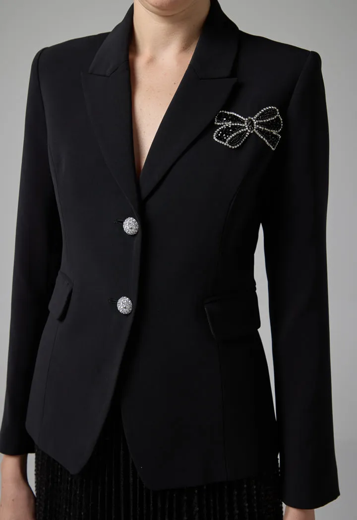 Choice Crystal Embellished Notched Collar Blazer Black