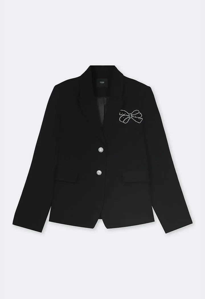 Choice Crystal Embellished Notched Collar Blazer Black