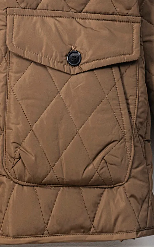 CORDUROY COLLAR QUILTED JACKET FULL SLEEVE KHAKI