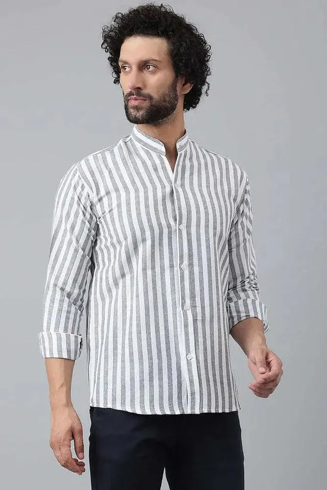 Cotton Striped Long Sleeve Casual Shirt for Men