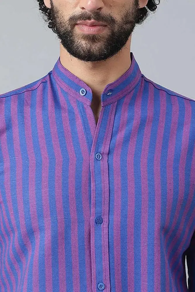 Cotton Striped Long Sleeve Casual Shirt for Men