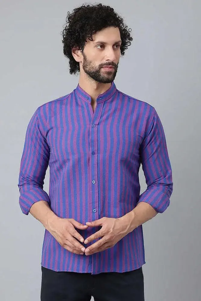 Cotton Striped Long Sleeve Casual Shirt for Men