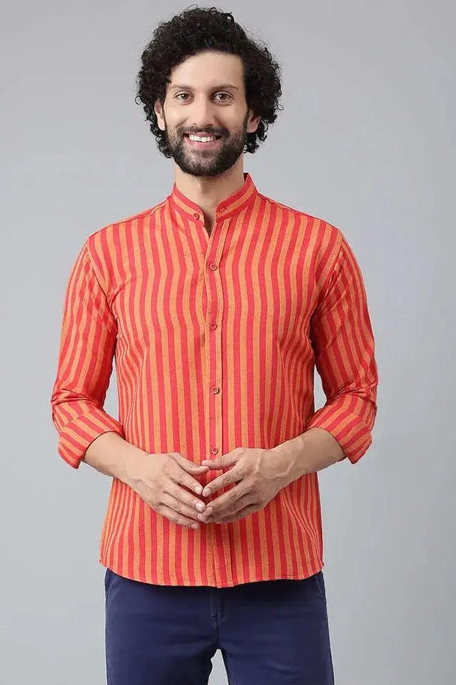 Cotton Striped Long Sleeve Casual Shirt for Men