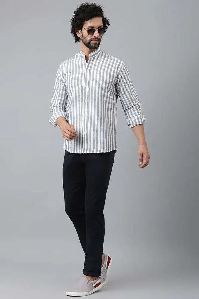 Cotton Striped Long Sleeve Casual Shirt for Men