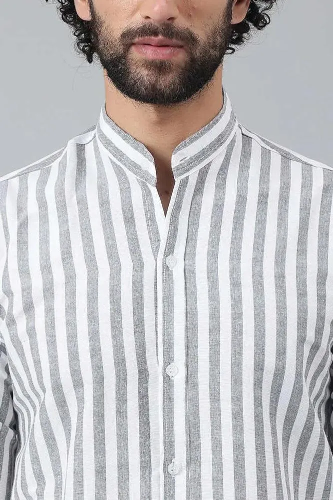 Cotton Striped Long Sleeve Casual Shirt for Men