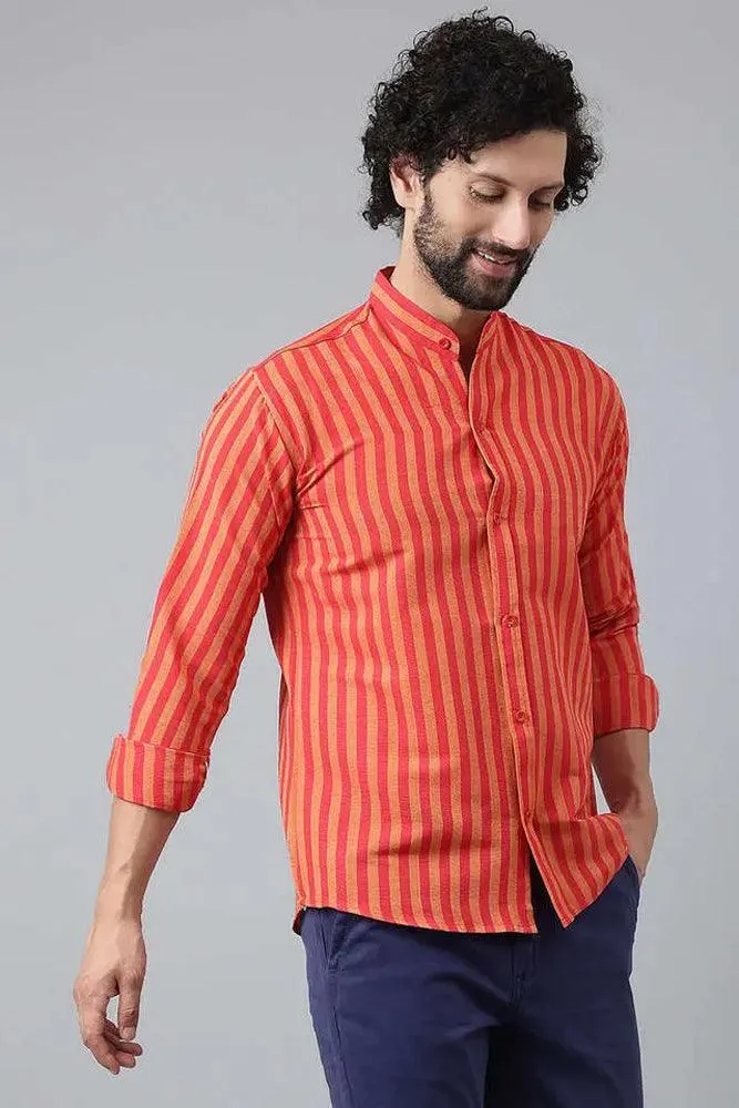 Cotton Striped Long Sleeve Casual Shirt for Men