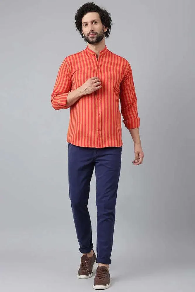 Cotton Striped Long Sleeve Casual Shirt for Men