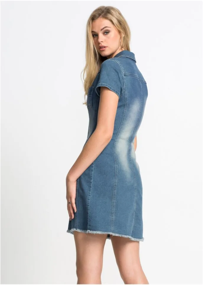 Denim dress with Rainbow buttons, blue