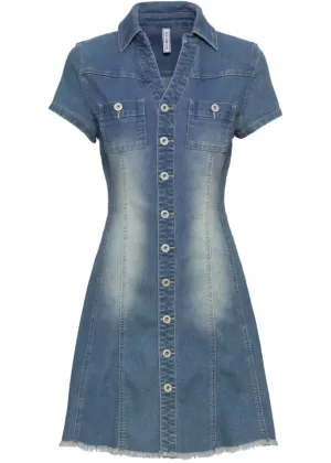 Denim dress with Rainbow buttons, blue