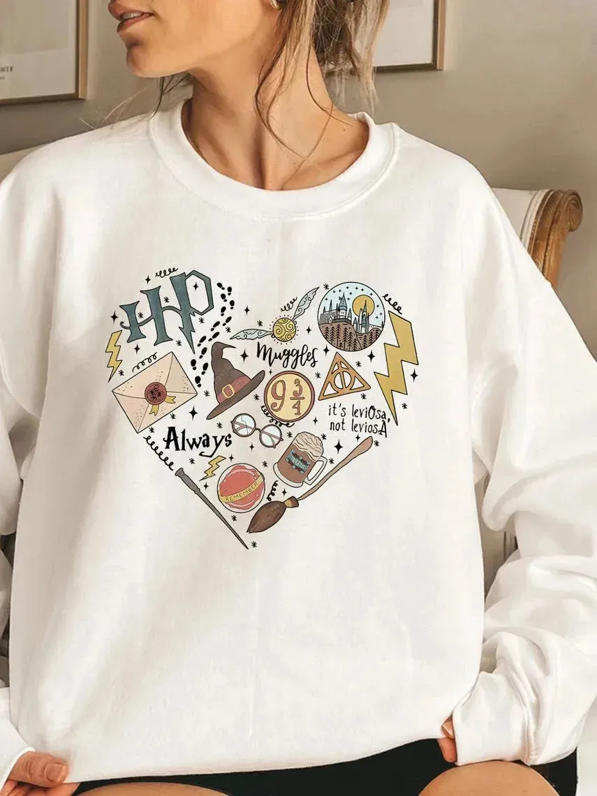 Digital Printing Sweater Hipster Round Neck Pullover Long Sleeve Sweater Women