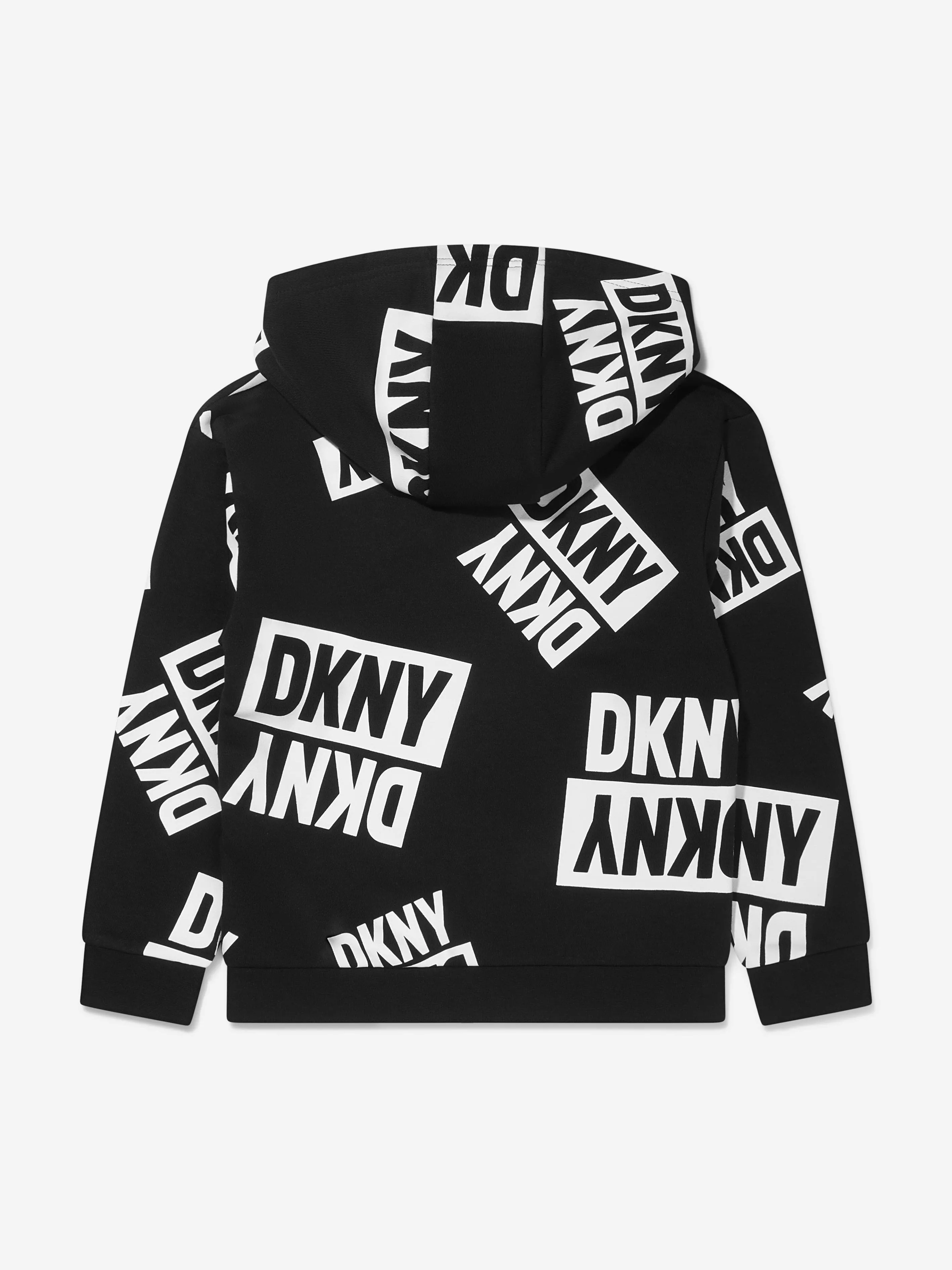 DKNY Kids Logo Print Zip Up Hoodie in Black