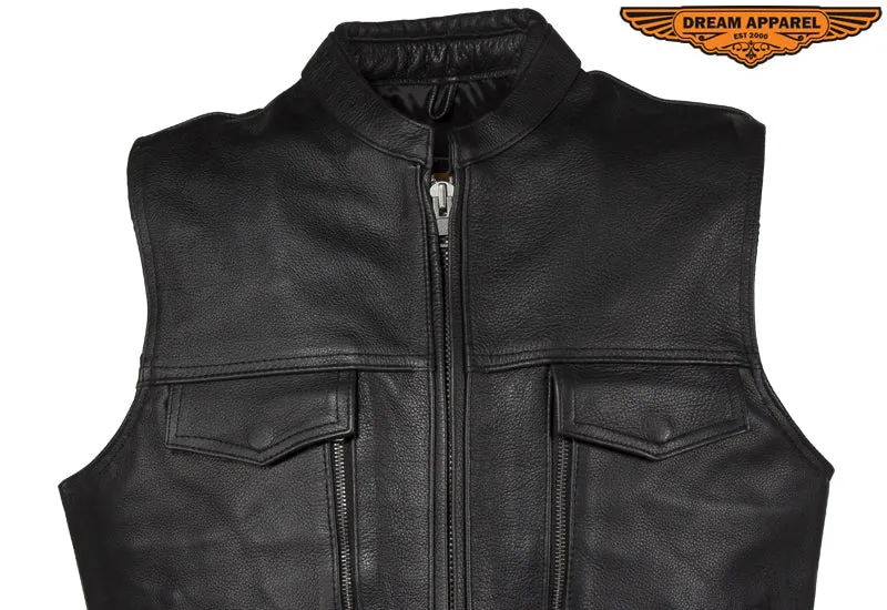 Dream Apparel Mens Leather Club Vest With Conceal Carry Pockets