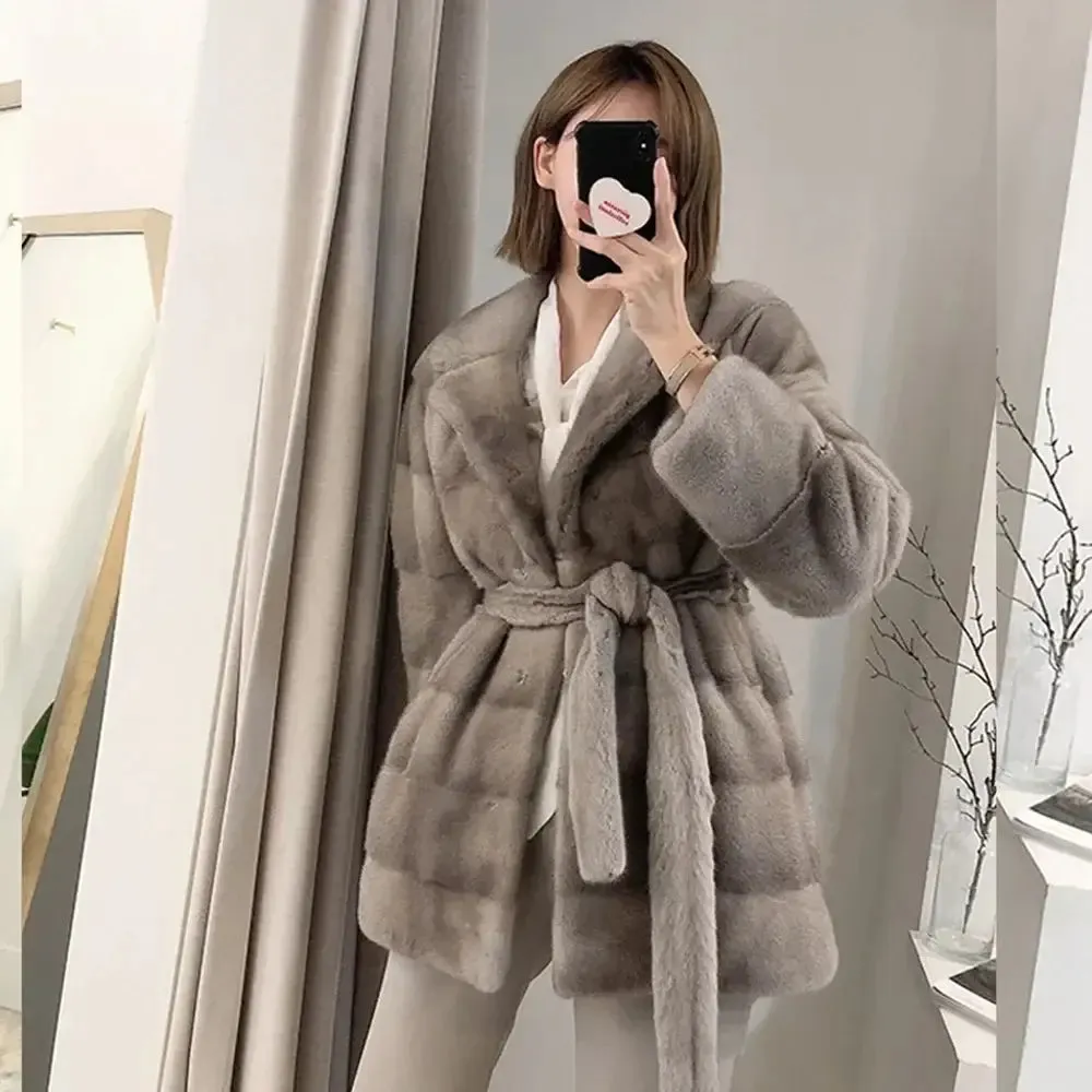 Fancy Warm Mink Fur Coat for Women