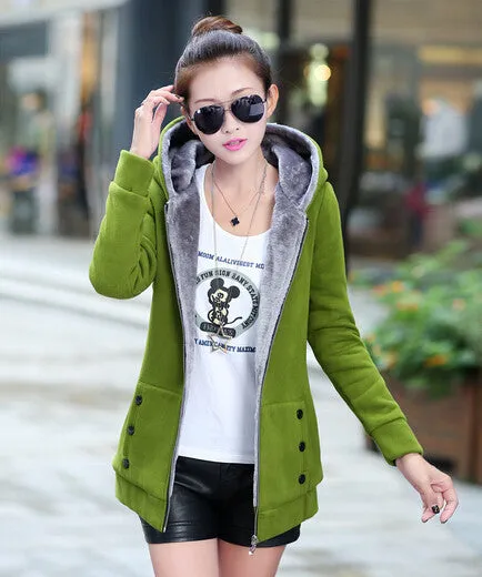 Fashion Korean Style Autumn Winter Women Coat Warm Thick Fleece Jacket Outerwear Hoodies Sweatshirts