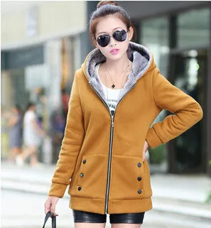 Fashion Korean Style Autumn Winter Women Coat Warm Thick Fleece Jacket Outerwear Hoodies Sweatshirts