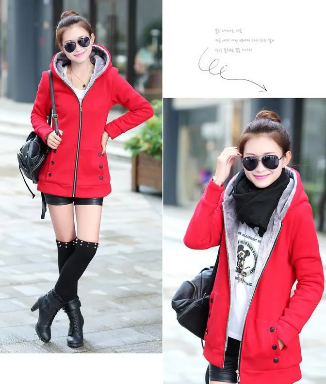 Fashion Korean Style Autumn Winter Women Coat Warm Thick Fleece Jacket Outerwear Hoodies Sweatshirts