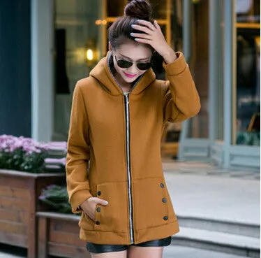 Fashion Korean Style Autumn Winter Women Coat Warm Thick Fleece Jacket Outerwear Hoodies Sweatshirts