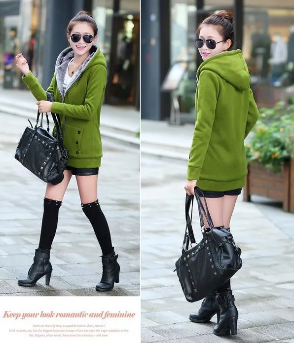 Fashion Korean Style Autumn Winter Women Coat Warm Thick Fleece Jacket Outerwear Hoodies Sweatshirts