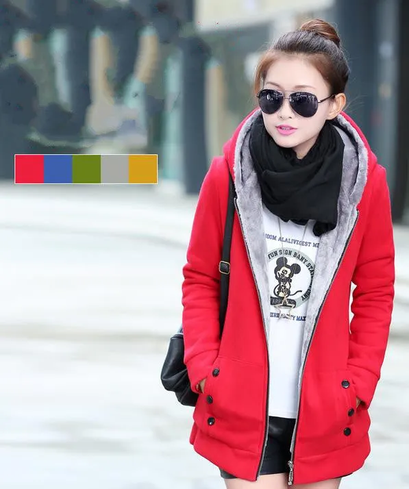 Fashion Korean Style Autumn Winter Women Coat Warm Thick Fleece Jacket Outerwear Hoodies Sweatshirts