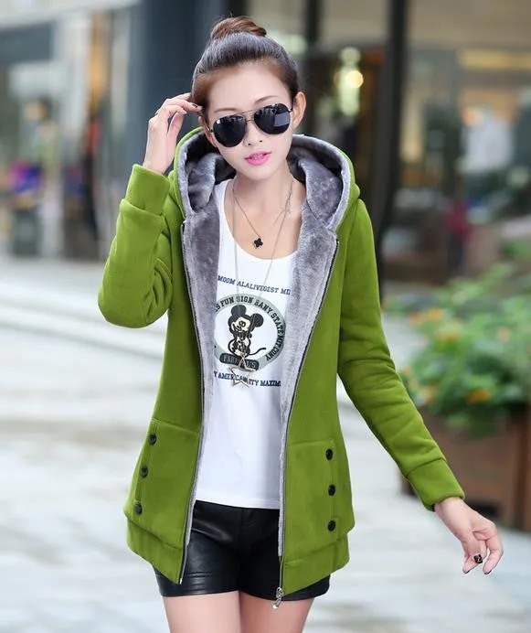 Fashion Korean Style Autumn Winter Women Coat Warm Thick Fleece Jacket Outerwear Hoodies Sweatshirts