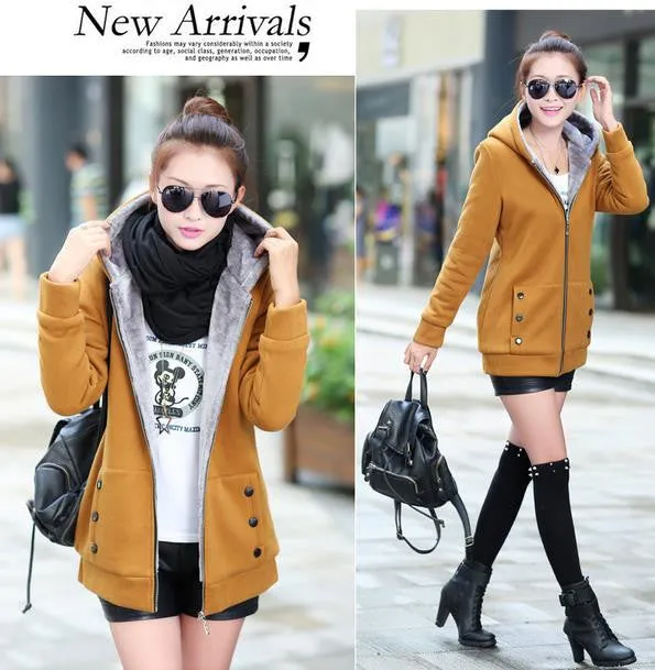 Fashion Korean Style Autumn Winter Women Coat Warm Thick Fleece Jacket Outerwear Hoodies Sweatshirts