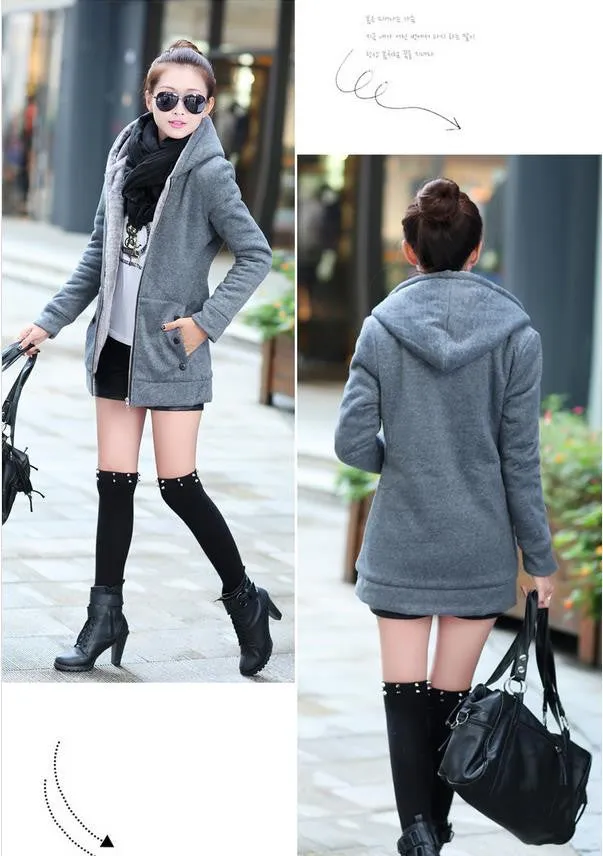 Fashion Korean Style Autumn Winter Women Coat Warm Thick Fleece Jacket Outerwear Hoodies Sweatshirts